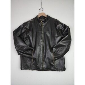 Distressed Cafe Racer Faux Leather Jacket Mens Size L Brown Lined‎